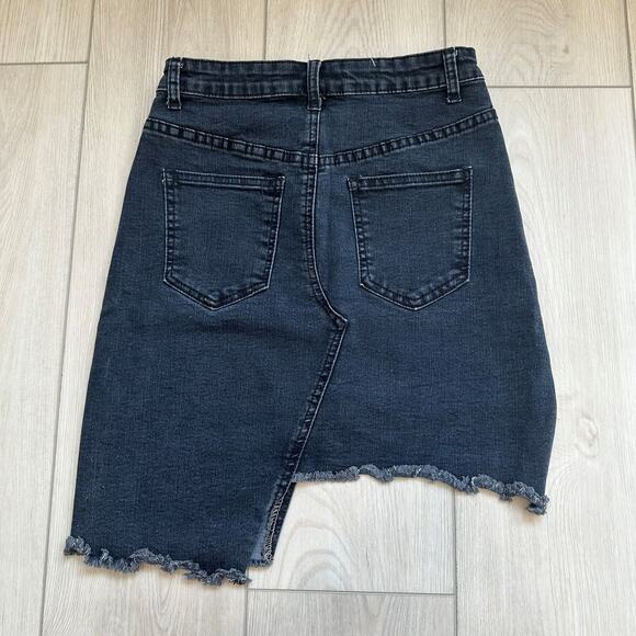 Dolls Kill Momokrom Shadow Caster black asymmetric high waisted denim skirt US 4 - Picture 2 of 4